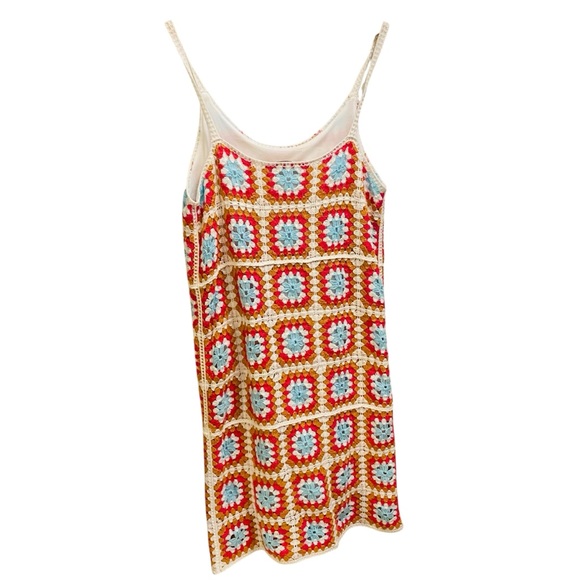 Willow & Wind Crochet Granny Square Multicolor Sleeveless Mini Dress Size Small - Picture 4 of 8